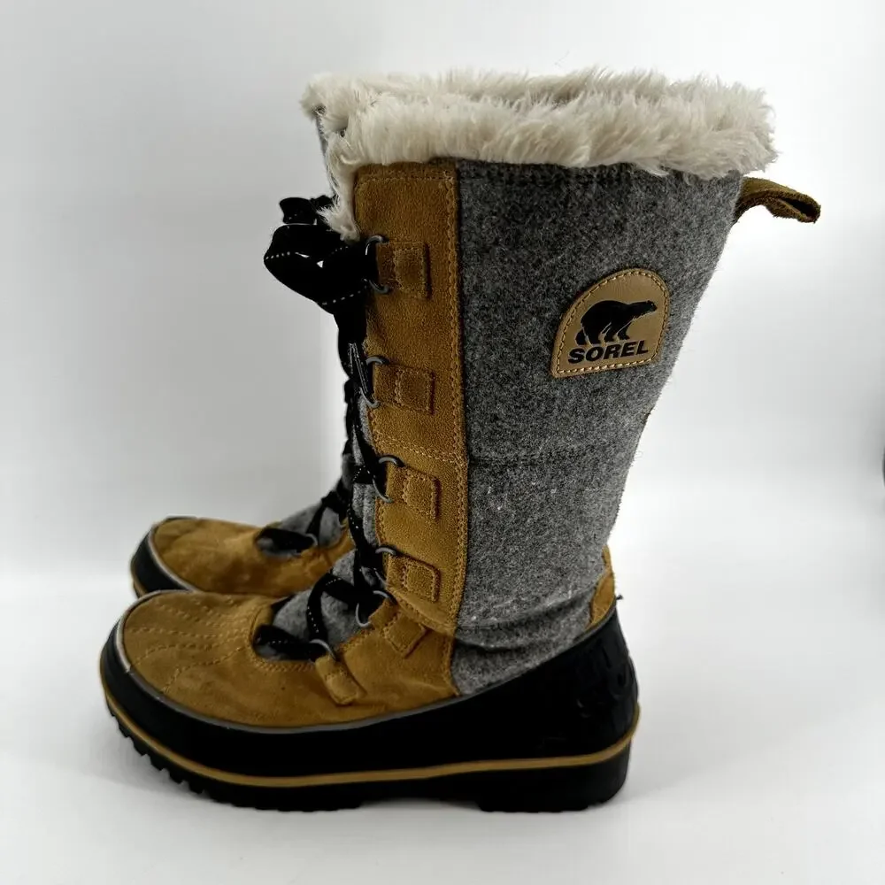 Sorel Tivoli High II Boots Suede Snow Lace Up Faux Fux Waterproof Curry Gray 9